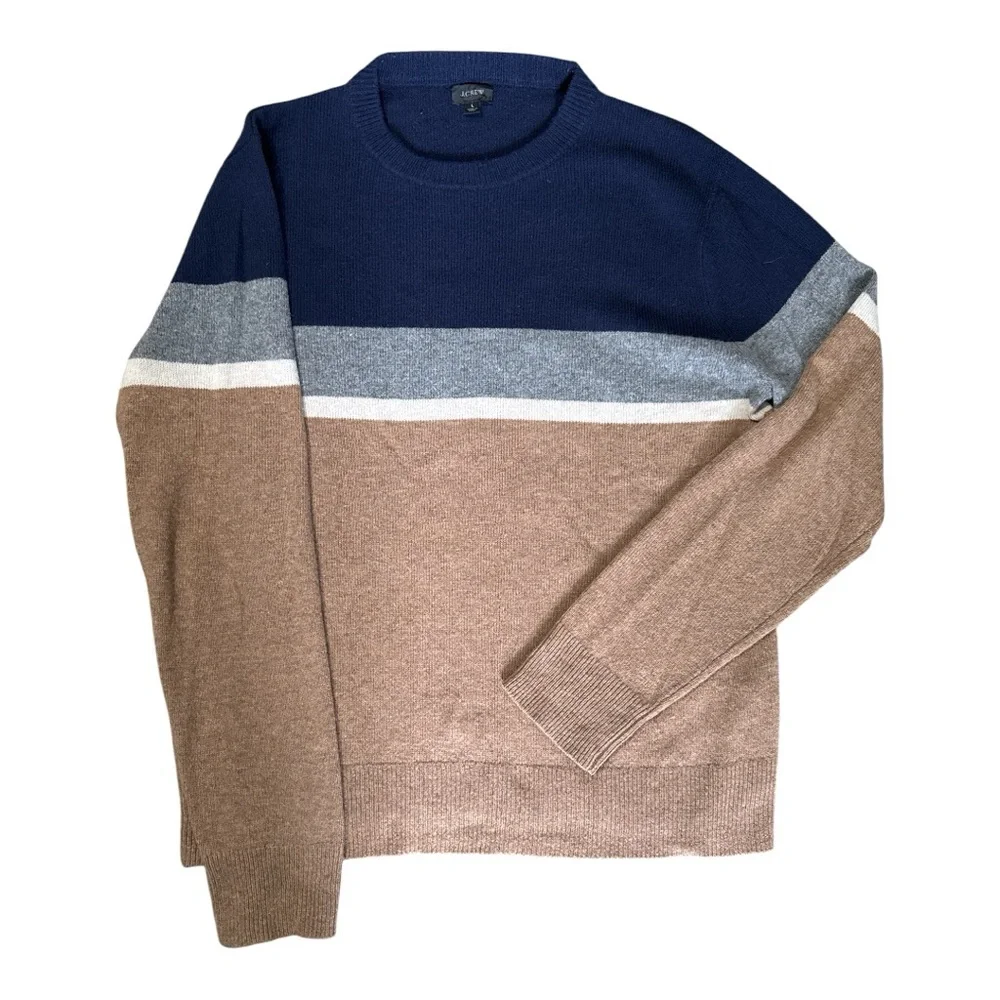 J.Crew Men’s L Merino Wool Colorblock Knit Sweater Preppy Heritage Soft Comfy